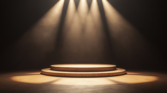 Winner's podium illuminated by spotlights creating a premium setting for product displays or competition achievements