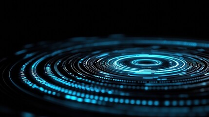 Fototapeta premium Blue circular patterns of light on a dark background create a futuristic digital effect.