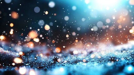 Obraz premium Dazzling snowfall particles captured in winter wonderland close-up photograph vibrant digital environment