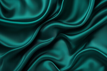 Obraz premium Dark green silk satin background. Beautiful soft wavy folds on smooth shiny fabri
