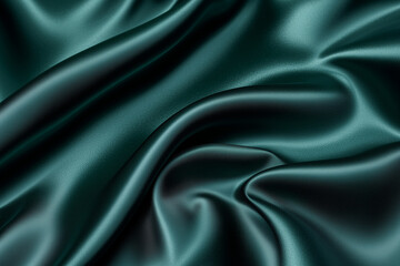 Obraz premium Dark green silk satin background. Beautiful soft wavy folds on smooth shiny fabri