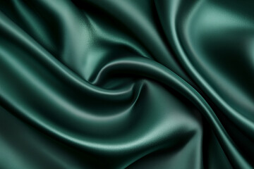 Fototapeta premium Dark green silk satin background. Beautiful soft wavy folds on smooth shiny fabri
