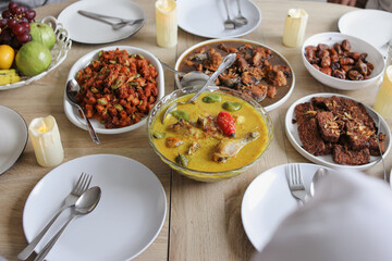 Various Indonesian Traditional Food Served On The Table For Eid Mubarak Celebration 