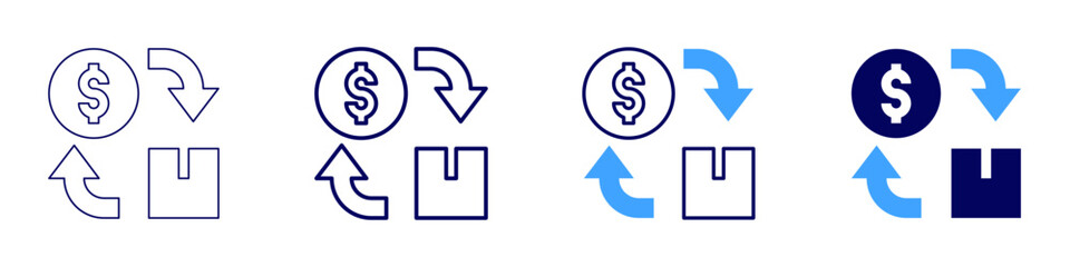 Cash flow icon in 4 different styles. Thin Line, Line, Bold, and Bold Line. Duotone style. Editable stroke