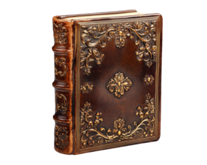 vintage leather bound book with gold embossed details, showcasing intricate floral designs and rich brown color. This elegant piece adds touch of sophistication to any collection