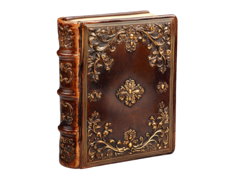 vintage leather bound book with gold embossed details, showcasing intricate floral designs and rich brown color. This elegant piece adds touch of sophistication to any collection