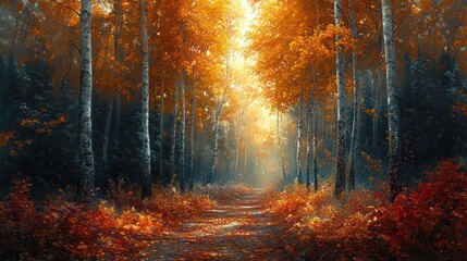 Autumnal Path: A Serene Birch Forest Walk