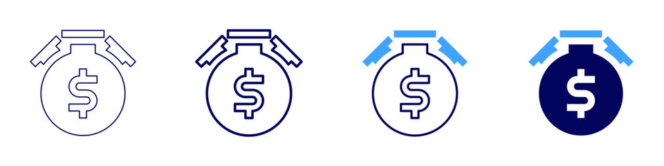 Stopwatch icon in 4 different styles. Thin Line, Line, Bold, and Bold Line. Duotone style. Editable stroke