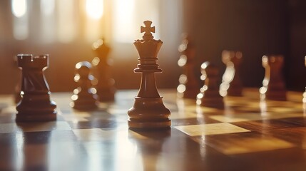 Chess King Stands Alone On Board In Sunlight