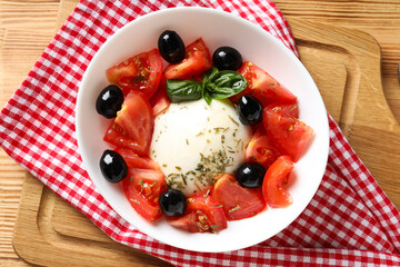 Salad Caprese, concept of tasty and delicious food