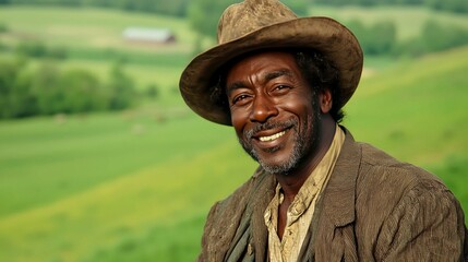 Happy Farmer in a Serene Landscape