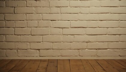 Fototapeta premium White brick block wall background,Full frame shot of white brick wall,white painted brick wall and vintage wooden floor,material, rough, vertical, abstract, design,516