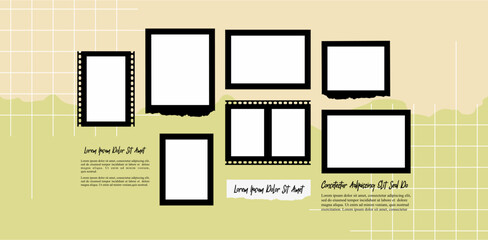 Pictures or photos frame collage. comics page grid layout abstract photo frames and digital photo wall template