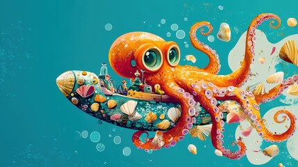 Octopus and Submarine Shell Decorated Journey