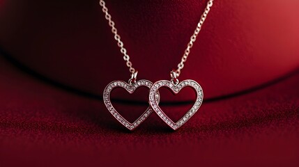 Elegant Heart-Shaped Pendant Necklace on Rich Red Background
