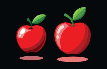 Bright Red Cartoon Apple Illustration with Green Leaf on Pink Background