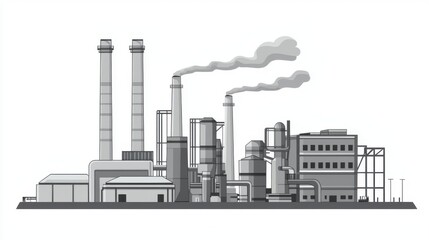 Obraz premium The efficiency of the energy stocks market. Industrial factory illustration with smoke stacks and machinery.