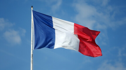French flag waving against a clear blue sky