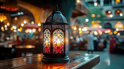 Luminous Lantern: A Ramadan Glow. Captivating imagery of a lit lantern, adding warmth and serenity to a cultural setting.
