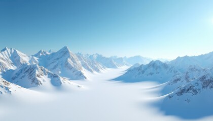 Fototapeta premium Serene Winter Landscape Snow Covered Mountains and Vast Expanse Under a Clear Blue Sky