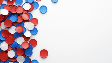 Fototapeta premium Red White Blue Circular Confetti Scattered On White Background