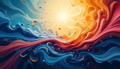 Abstract swirling colors depicting celestial bodies and cosmic energy