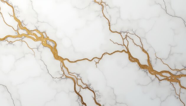 Elegant White Marble Texture with Golden Veins Luxury Background