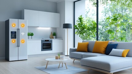 Modern kitchen and living room designed for comfort and style with natural light.