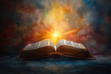 A book is open to a page with a sun shining on it