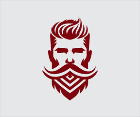 Hipster face with beard and mustache logo design vector template.