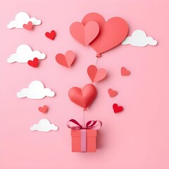  "Charming Heart-Shaped Hot Air Balloon Carrying a Gift"