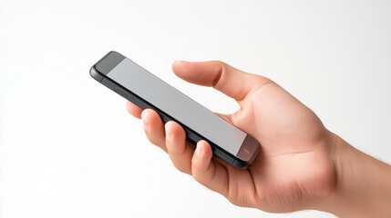 A hand holding a cell phone with a black screen