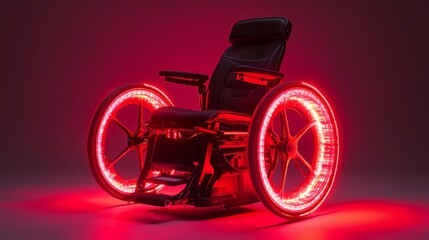 Fototapeta premium Modern Illuminated Wheelchair with Red LED Lights on Wheels