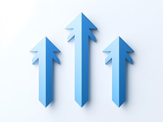 Three blue upward arrows on white background representing growth and progress