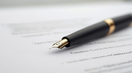 Fototapeta premium important documents professional signing concept. A fountain pen resting on a sheet of paper with handwritten notes.