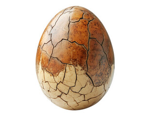 dinosaur egg with cracks and textured surface, isolated on transparency background, evokes sense of...