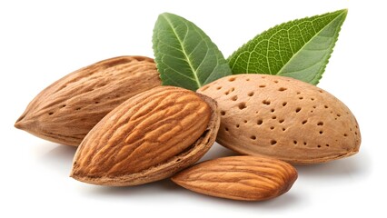 Close-Up Almonds with Textured Shells & Green Leaves – Macro V2
