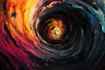 A colorful swirl of paint with a bright yellow center