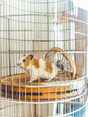 Obraz premium Hamster running wheel well-lit clean cage energetic playful active small pet adorable fun