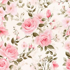 A seamless pattern featuring mini pink roses, seamless Pattern natural flow with a fresh and calming vibe colurfur 