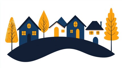 Charming hillside homes surrounded by trees simple design blue