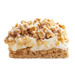 Creamy Dessert with Crumbly Topping on White Background