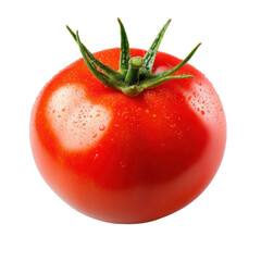 Fresh Red Tomato With Green Leaves Isolated On White Background