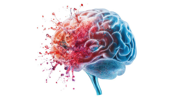 Human brain exploding on transparent background representing mental health issues