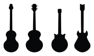 Guitar icon set, Acoustic guitar silhouette vector, Guitar silhouette vector set