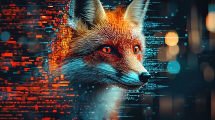 Digital artwork of a futuristic fox urban environment creative art night setting tech-inspired concept