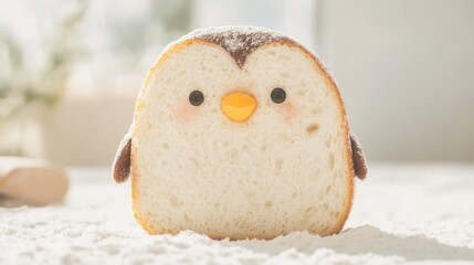 Realistic HD penguin-shaped bread on a white background