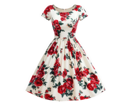 vintage tea length floral dress featuring classic 1940s style with fitted bodice and flared skirt, perfect for elegant occasions and summer events
