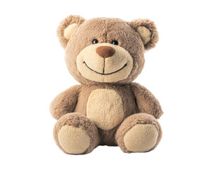 Fototapeta premium cartoon teddy bear with smiling face, playful and soft, perfect for children and as comforting companion. This adorable plush toy brings joy and warmth to any setting