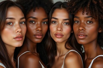 Obraz premium Four Women Showcasing Diverse Skin Tones and Beauty